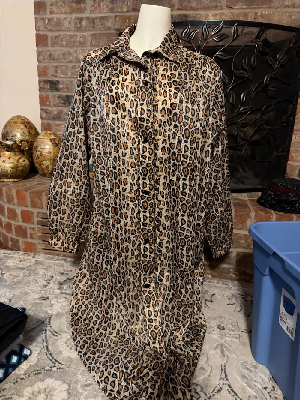 Aqua Sheen Vintage Leopard Print Full Length Raincoat Animal Print Coat